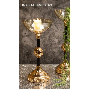 CASTIÇAL AV134 MEDIO DETALHADO TIGELA EM VIDRO AMBAR A30XL15CM