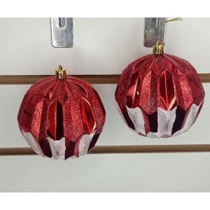 BOLA AB463 NATALINA C/2 VERMELHA C/ DETALHES BRANCO A10CM