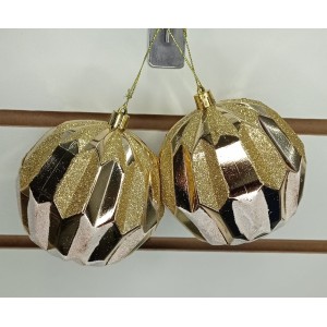 BOLA AB464 NATALINA C/2 DOURADA DETALHES BRANCO A10CM