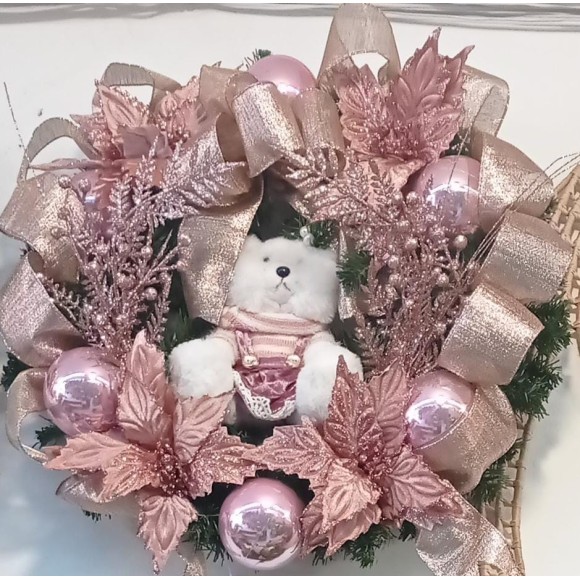 GUIRLANDA ROSA URSO DECORADA 50CM