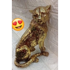 ESCULTURA 12442 LEOPARDO DOURADO EM POLIRESINA A28XL20CM