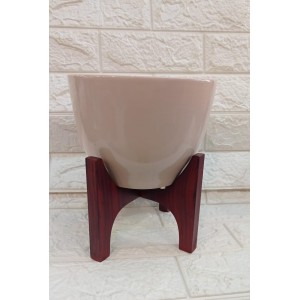 VASO 848-13 CONSUME C/SUPORTE DE MADEIRA CAPUCCINO BRILHO A14,5XL19,5CM