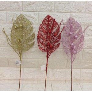 HASTE BN198 DE FOLHA C/BOLINHA E GLITER ROSE/DOURADA A50CM