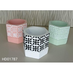 VASO HEXAGONO HD01787 DE CIMENTO DETALHADO C/ BRANCO A7XL8CM