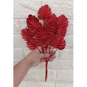 HASTE FLB0120V FOLHAS COSTELA DE ADAO VERMELHA C/GLITER 37CM