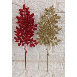 HASTE FG33 DE FOLHA C/3 GALHOS DOUR/VERM GLITER 48CM