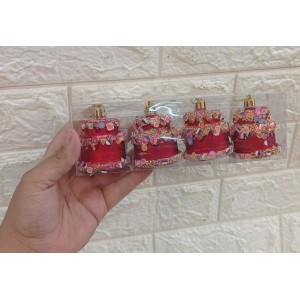 ENFEITE EB534 MINI BOLO VERMELHO C/BRANCO C/4 6CM