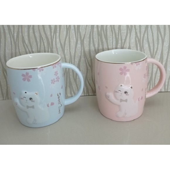 CANECA 400ML GATO EM RELEVO C/ FLORES  A11XL12CM WC409859