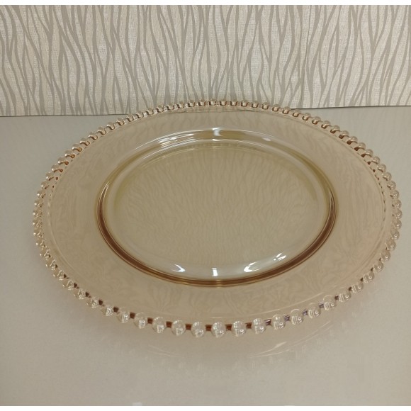 SOUSPLAT EM CRISTAL PEARL AMBAR C/ BORDA BOLINHAS A32XL32CM 27662