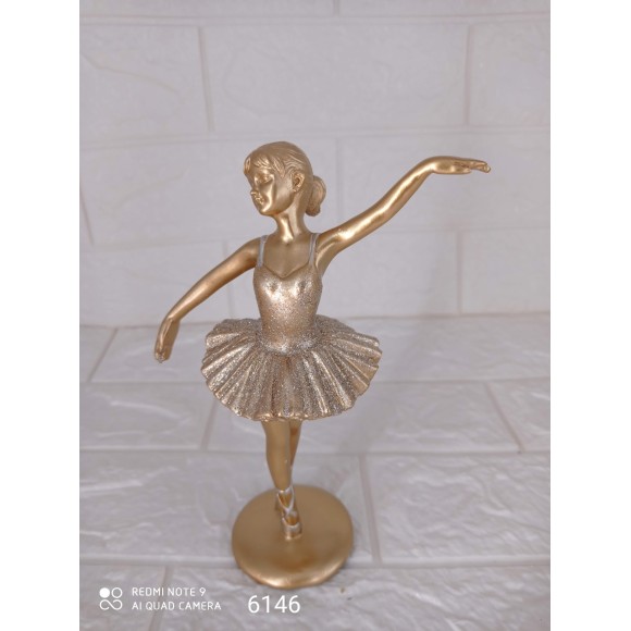 ESTATUETA TRES-B40 BAILARINA DOURADA BRACOS ABERTOS C/ GLITTER A20CM