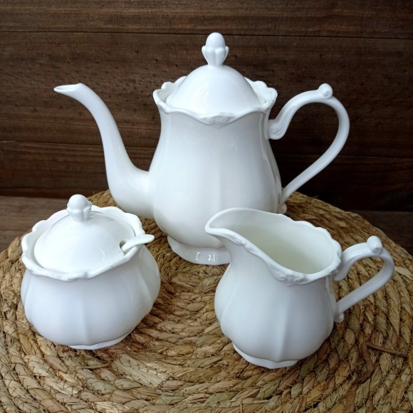 CONJ. 3 PCS EM PORCELANA 17275 PARA CHA FANCY BRANCO