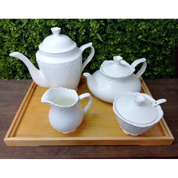 CONJ. 4 PCS 25094 PORCELANA DURABLE PORCELAIN P/ CHA E CAFE EM ALTO RELEVO