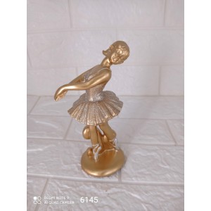 ESTATUETA BAILARINA DOURADA BRACOS CRUZADOS E CABECA PARA TRAS  C/ GLITTER A18CM