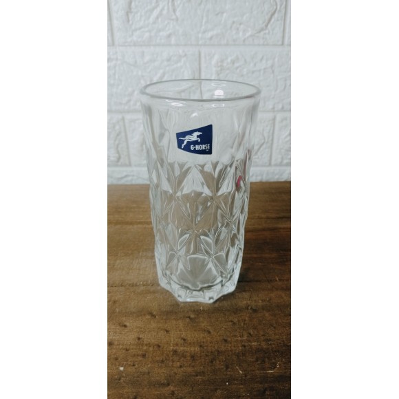 VASO COMPRIDO 332ML BM6014LX EM VIDRO TRANSPARENTE DETALHADO LOSANGOS A15XL7CM