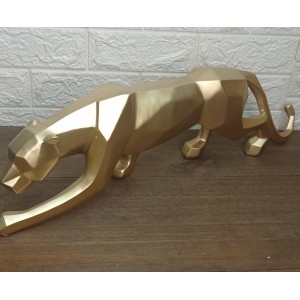 ESCULTURA 13099 LEOPARDO DOURADO EM POLIRESINA A19XL61CM