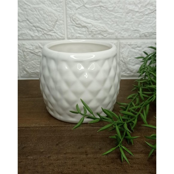 VASO LV-0080 CERAMICA BRANCO REDONDO DETALHADO 10CM