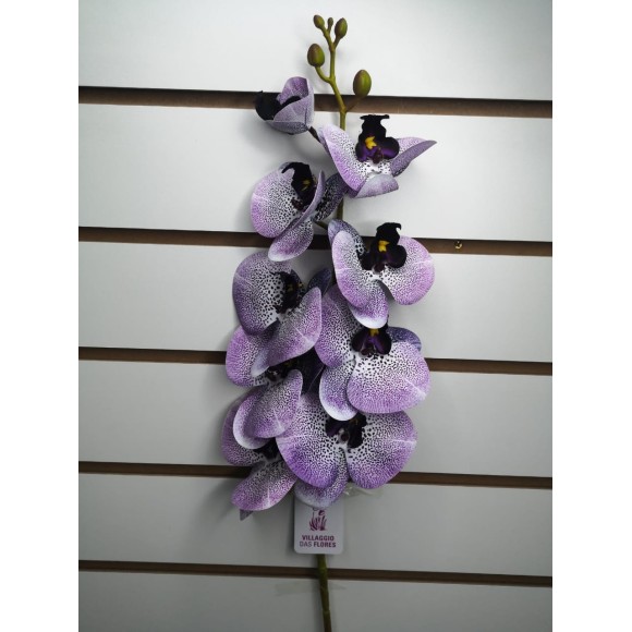 FL ORQUIDEA 3D EM0001-35 SILICONE C/ 9 FLORES GRANDES LILAS C/ ROXO A97 CM